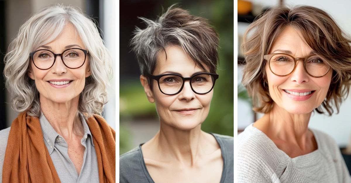 20 coupes de cheveux courtes tendance pour femmes de 70 ans portant des lunettes en 2024
