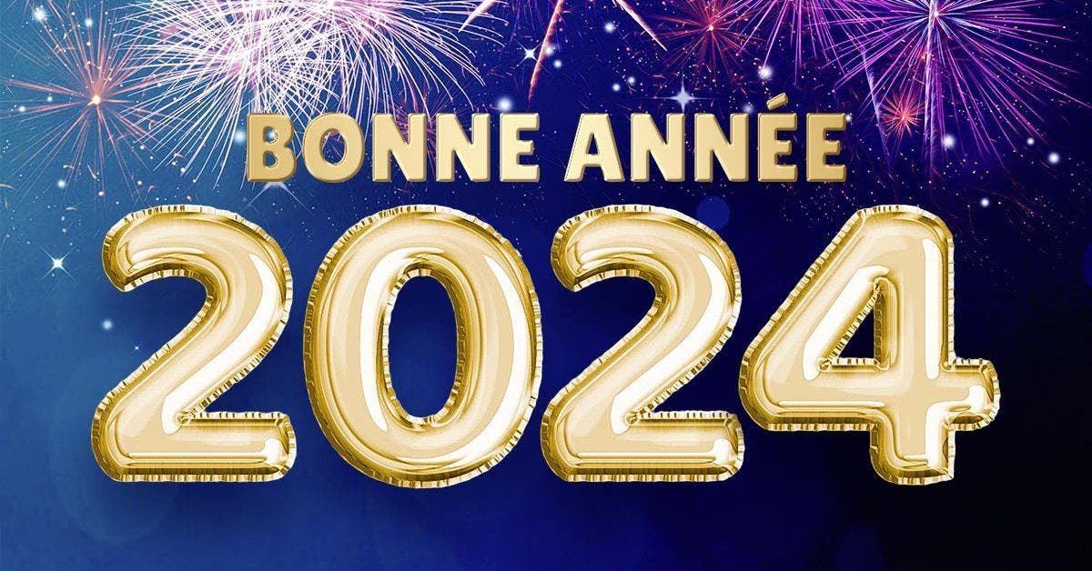 Carte De Vœux Du Nouvel An 2024 Avec Date Et Ruban Sur Fond Noir