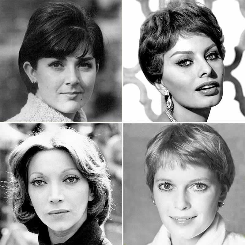 Cheveux courts emblématiques d'Orietta Berti, Sofia Loren, Mariangela Melato et Mia Farrow
