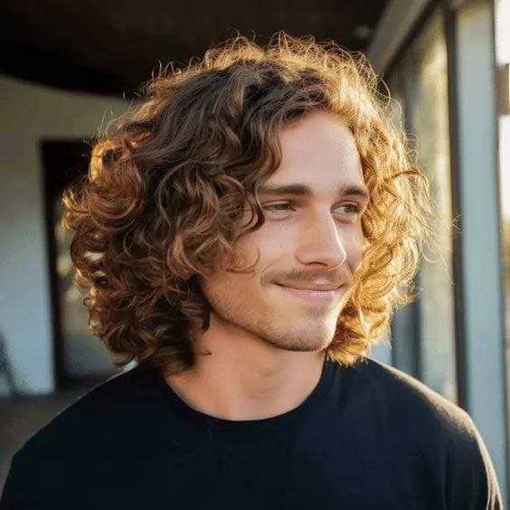 Coiffure ondulée pour hommes aux cheveux bouclés