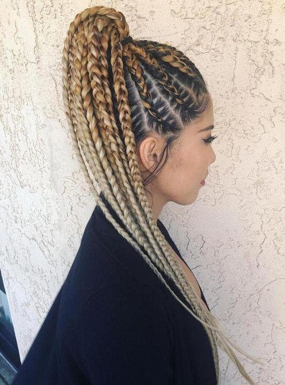 Cornrows avec une longue queue de cheval