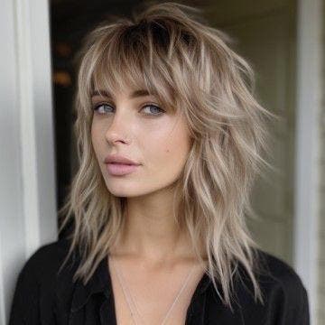 Coupe Shag mi-longue sur cheveux blonds