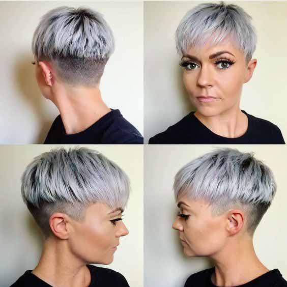 Coupe pixie avec des cheveux blancs rasés sur les côtés