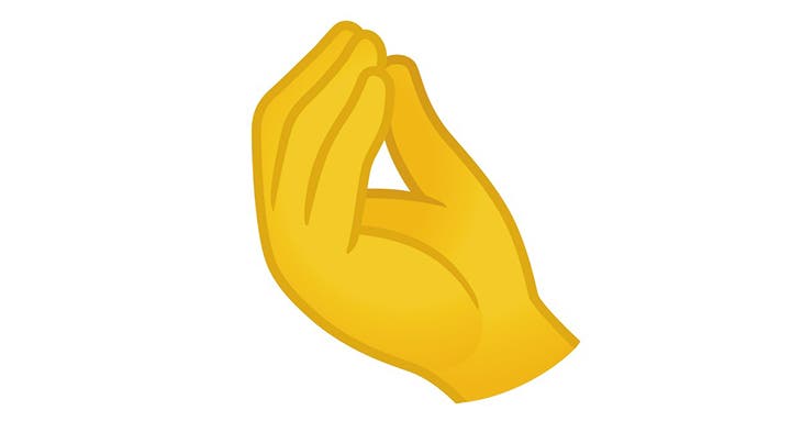 Emoji de main au doigts joints et pointés vers le haut – source : spm