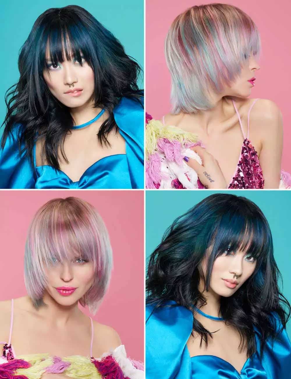 Idées de coiffures multicolores avec une longue frange