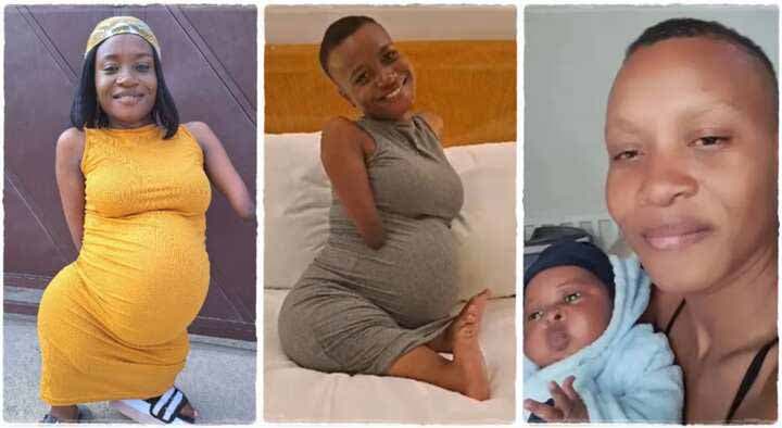 Images montrant Nikki Kademaunga enceinte et avec son enfant