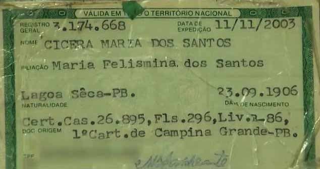 La date de naissance de Cicera Maria dos Santos