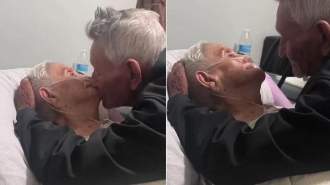 Le grand-père fait ses adieux à sa femme