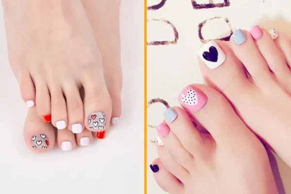 Nail art des pieds avec motif en forme de cœur