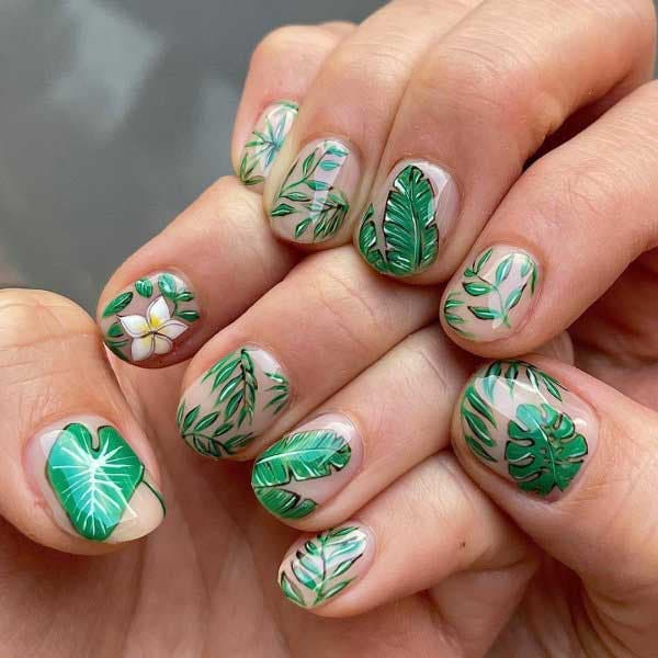 Nail art- feuilles vertes