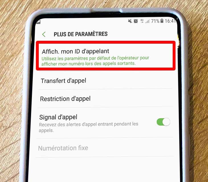 Option afficher mon id d’appelant