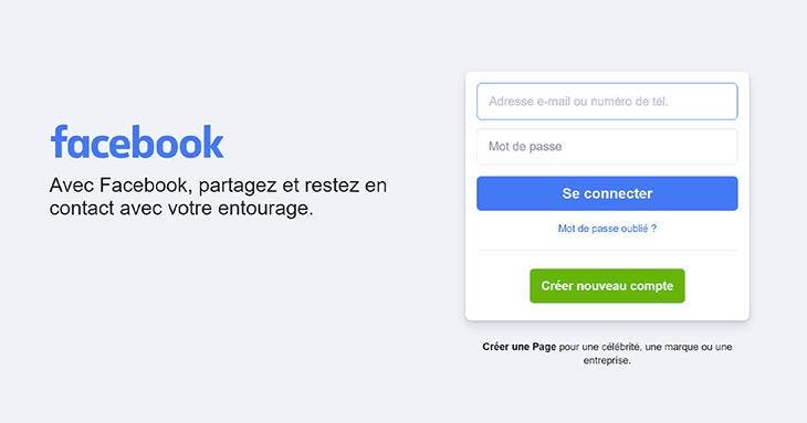 Page d’accueil facebook sur un ordinateur