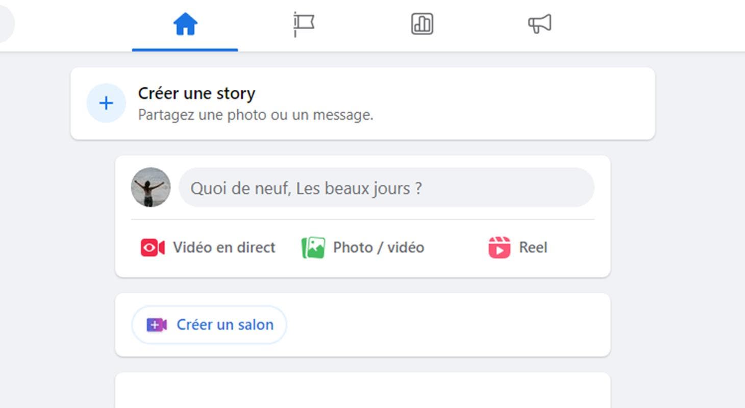 Page d’accueil d’une page facebook sur ordinateur