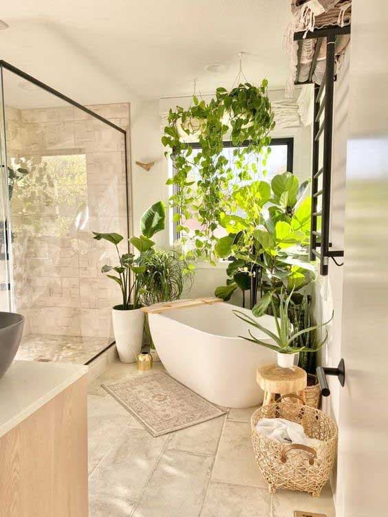 Plantes intégrées dans une salle de bain