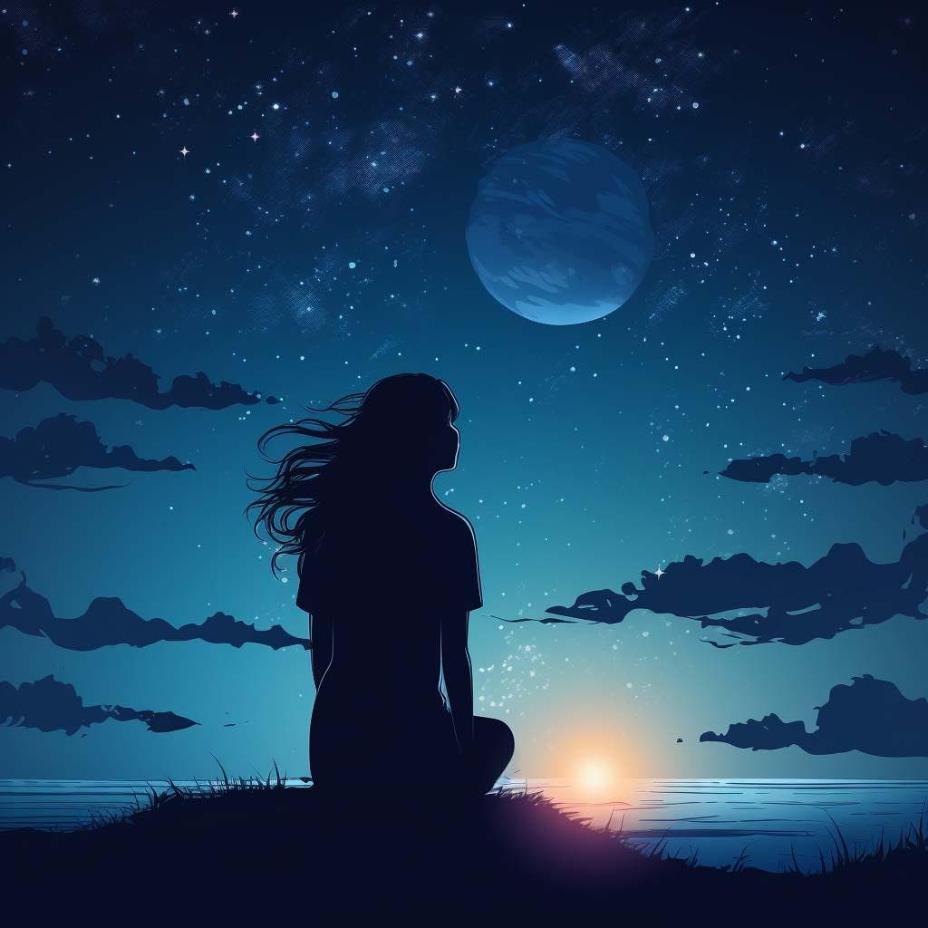 Silhouette d’une femme devant la lune