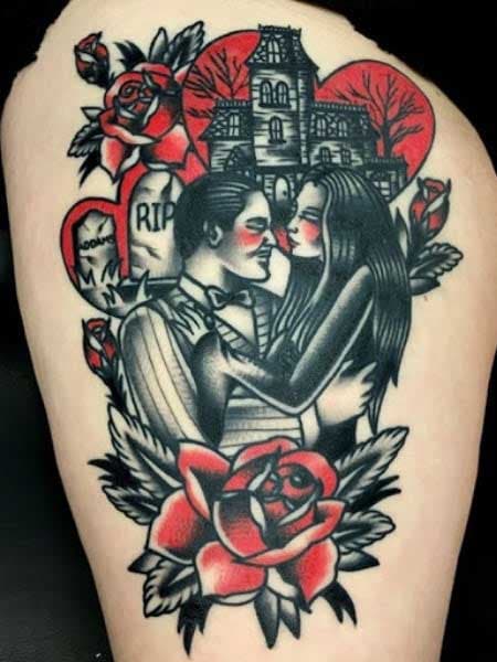 Tatouage de la famille Addams pour rendre hommage à un proche décédé