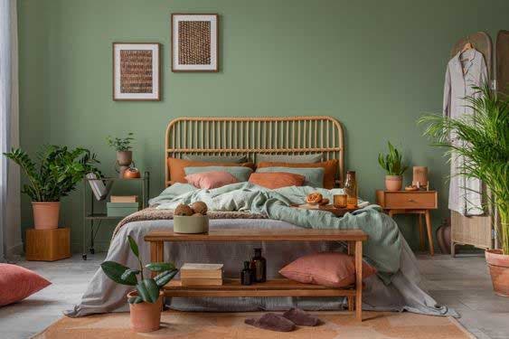 Une chambre à coucher avec du vert sauge 