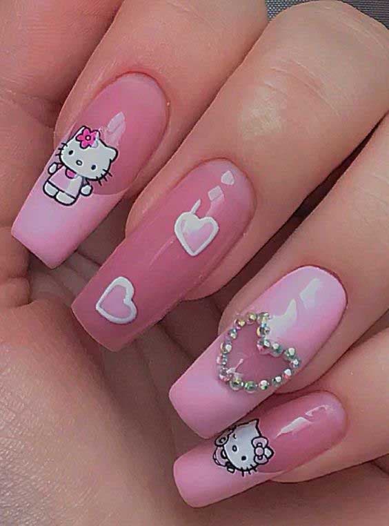 Vernis à ongles rose effet Hello kitty