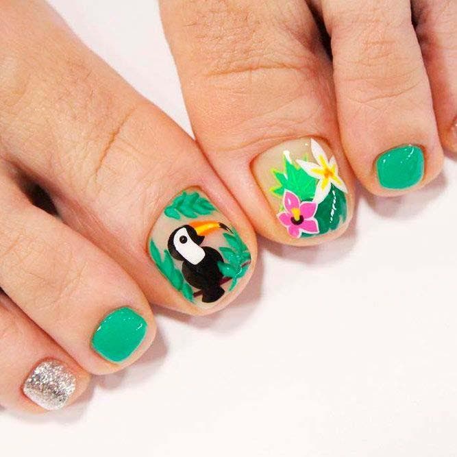 Nail art tropical vert