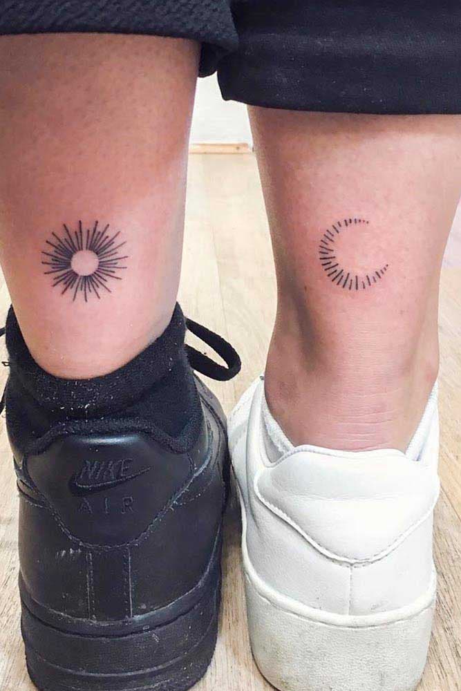 Le soleil et la lune dessinés de manière linéaire